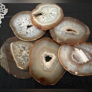 Natural Agate & Quartz Crystal Geode Coasters Set of 6